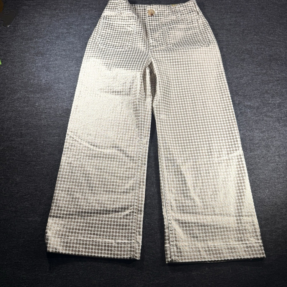 Anthropologie Maeve Womens  27 Colette Gold Metallic Polka Dot Wide Leg Pants